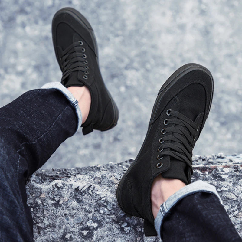 High Top Canvas Shoes Men Shoes Fashion Classics Casual Shoes Solid Color Lace Up Running Shoe High Quality Flat Male Sneakers - Sun Studio
