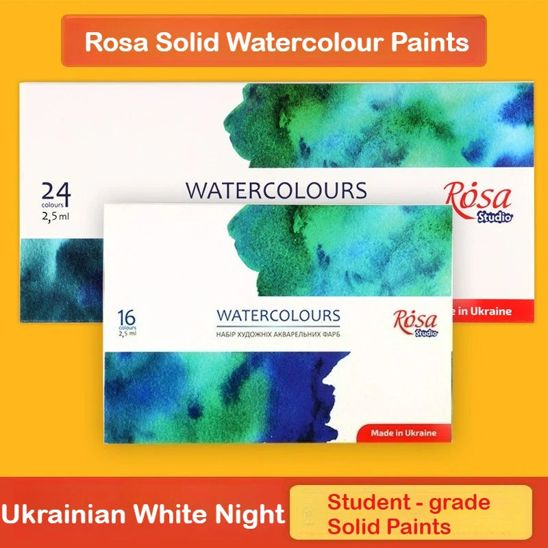 WHITE NIGHT ROSA Solid Watercolor 16/24 Colors Academy Paint Full Block Solid for Fine Arts and Watercolor Painting - Sun Studio