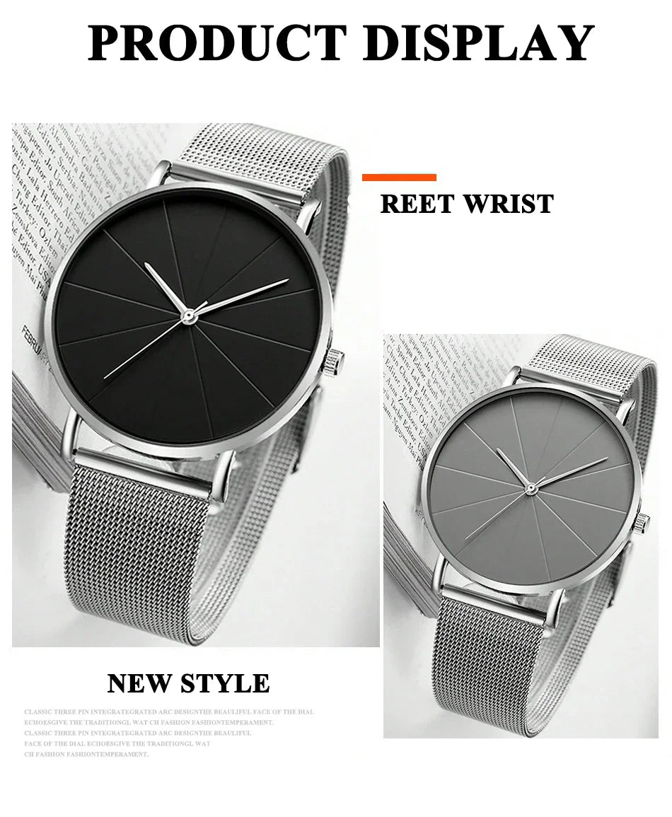 Mens Fashion Business Quartz Wristwatch Fashion Calendar Men Watch Stainless Steel Mesh Belt Men Luxury Silver Bracelet Watches - Sun Studio