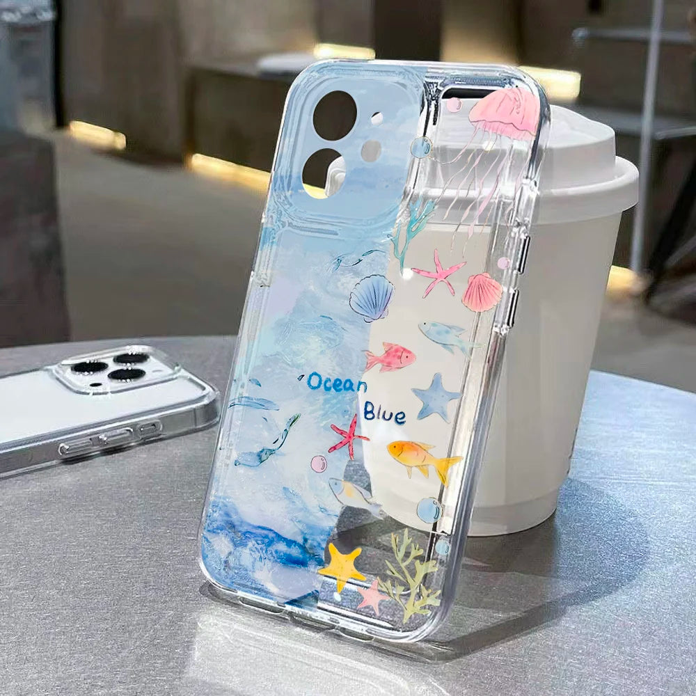 Ocean Animal Cute Phone Case For iPhone 11 Case iPhone 15 13 14 12 17 16 Pro Max 8 7 Plus XR XS SE Clear Protective Cover Funda - Sun Studio