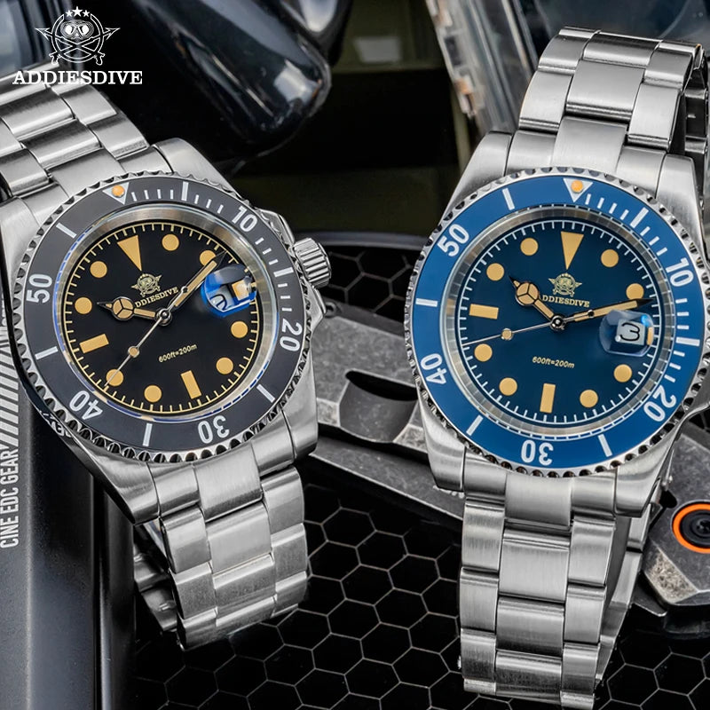 ADDIESDIVE Men's Watch Quartz Calendar Window 316L Stainless Steel Ceramic Bezel 20Bar Waterproof Luminous Watches 41mm - Sun Studio