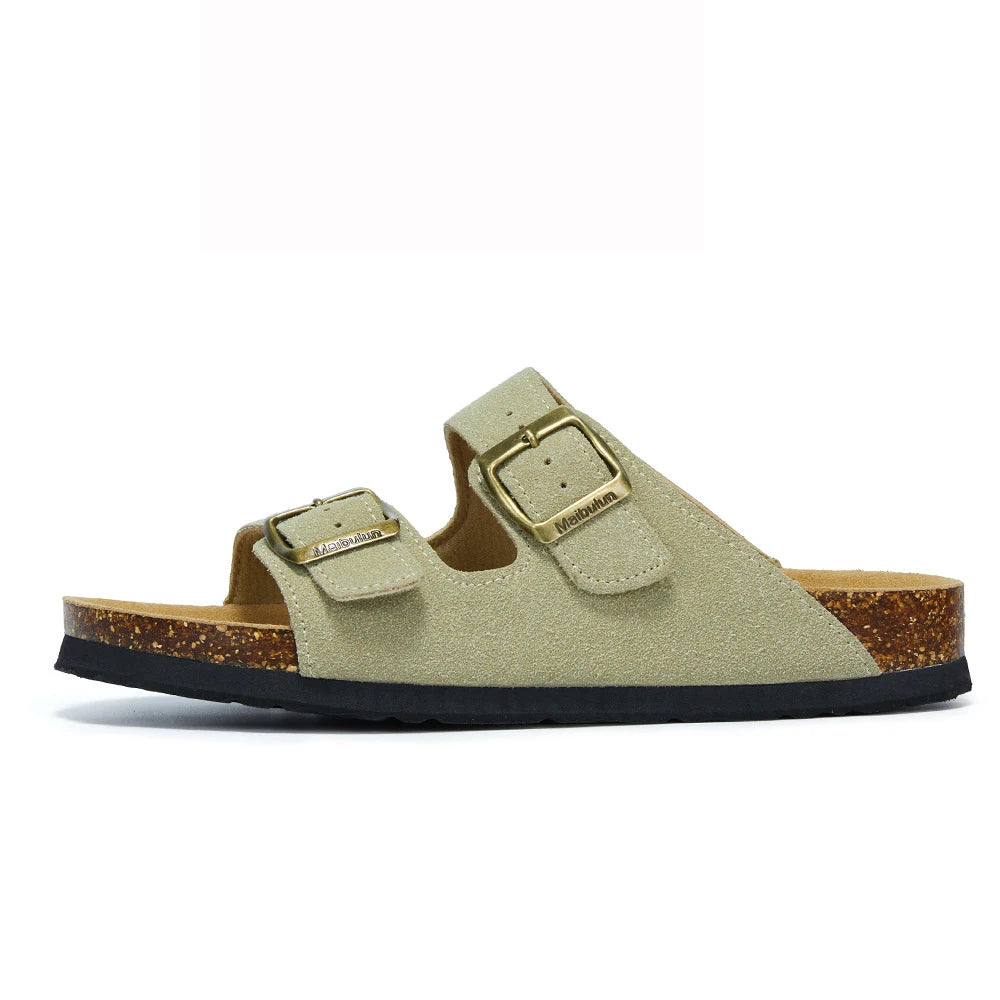 Summer Faux Suede Leather Cork Slippers Flip-flops Women Men Unisex Retro Wear Muller Slippers Fashion Casual Beach Sandals