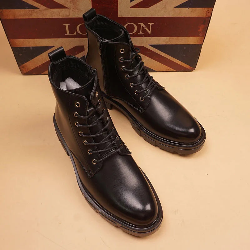 men's casual autumn winter boots lace-up original leather shoes tooling work boot outdoors cowboy platform ankle botas masculina - Sun Studio