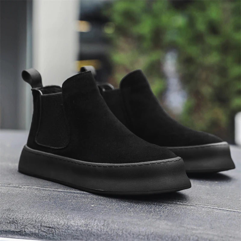Fashion Brand Men Genuine Leather Mid Top Boots with British Style Autumn Winter Men Anti Slip and Wear-resistant Chelsea Boots - Sun Studio