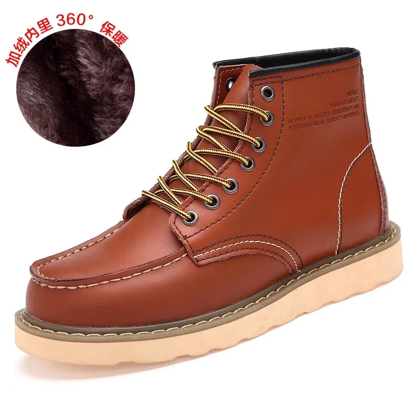 Winter Leather Men Boots Warm Mens Snow Boots with Fur Waterproof Handmade Male Ankle Boots No-slip High Top Male Work Shoes - Sun Studio