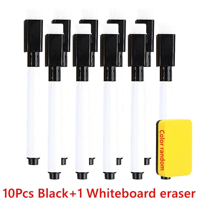 Lot de 100/5 Marqueurs effaçables à sec pour tableau blanc, Stylos lavables avec effaceur magnétique pour tableaux blancs de bureau et fournitures d'art