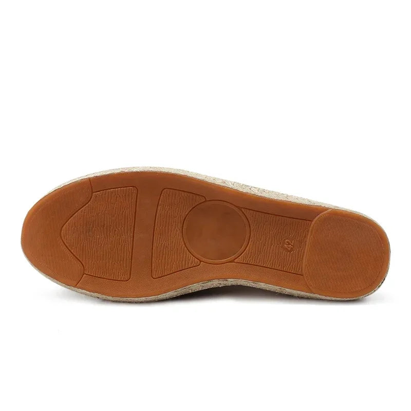 Women Sewing Flax Shoes Slip on Loafers Casual Shoes Man Espadrilles Hemp Canvas Flat Shoes Plus Size Fisherman Driving Footwear - Sun Studio
