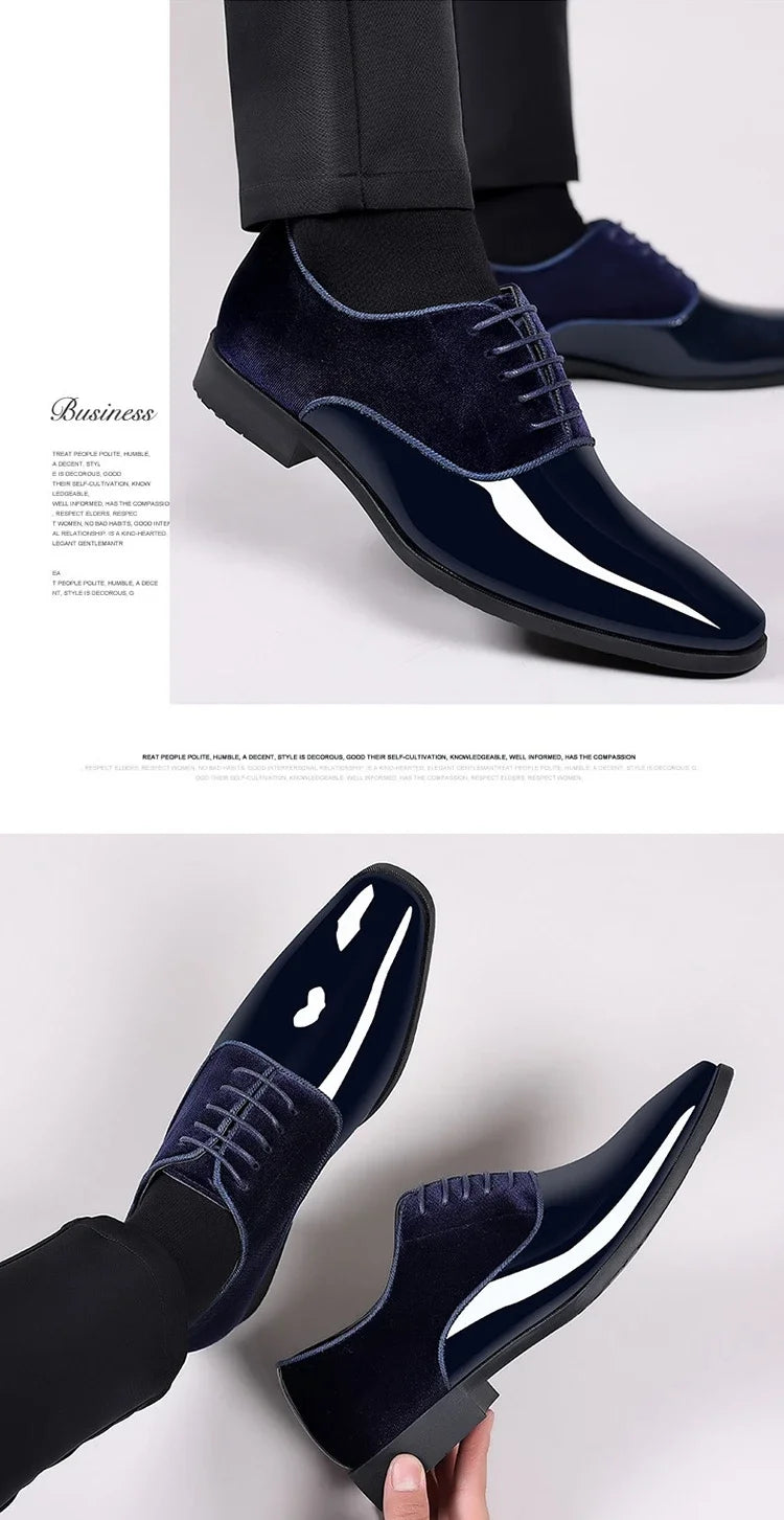 New Oxford Men's Pointed Toe Dress  Luxury Lacquer Wedding Shoes Classic Derby Shoes 2023 Leather Shoes Size 38-50 - Sun Studio
