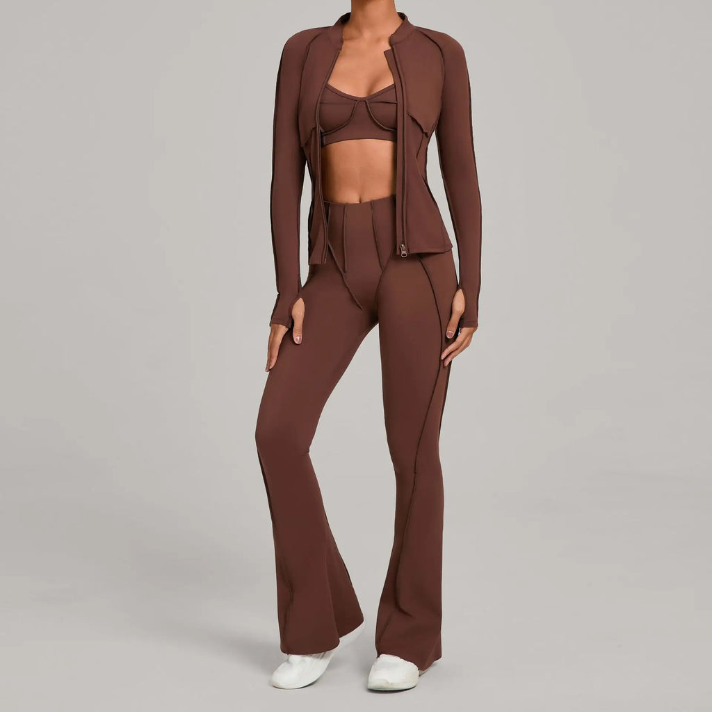 Gym Casual Yoga Set for Women Outdoor Running Fitness Outfit Autumn Winter Tight Sports Three-Piece Set Zipper Coat+bras+pants