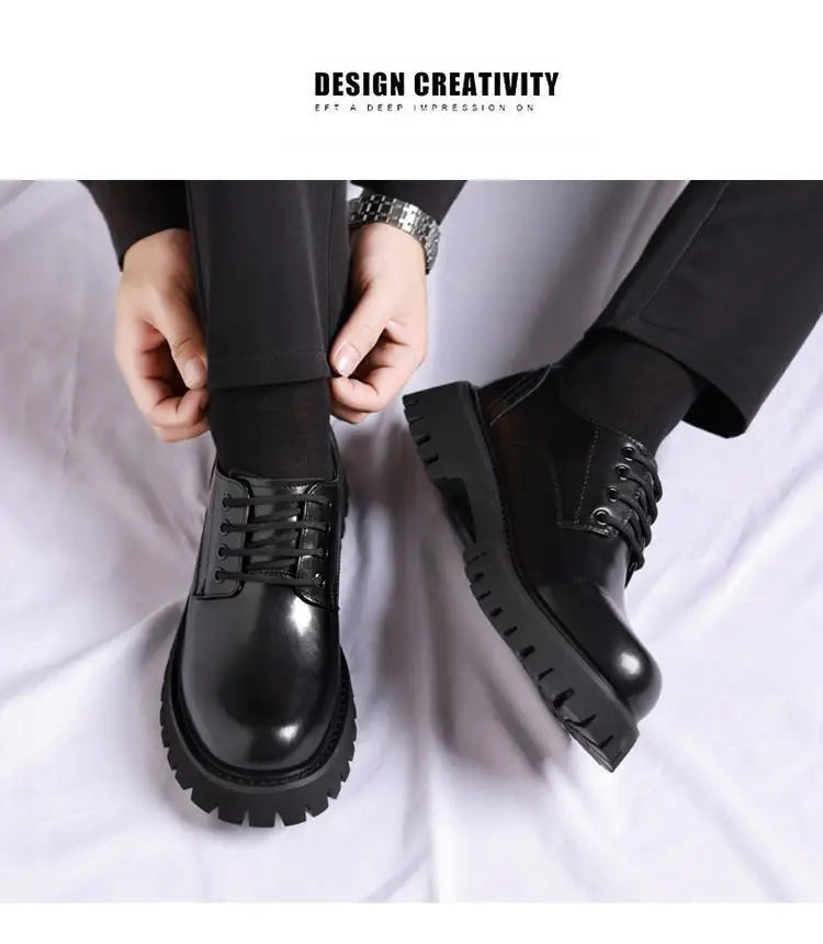 Genuine Soft Leather Men's Shoes 5cm Heightening Thick Bottom Anti-slip Waterproof Casual Black Formal Shoes Autumn Season - Sun Studio