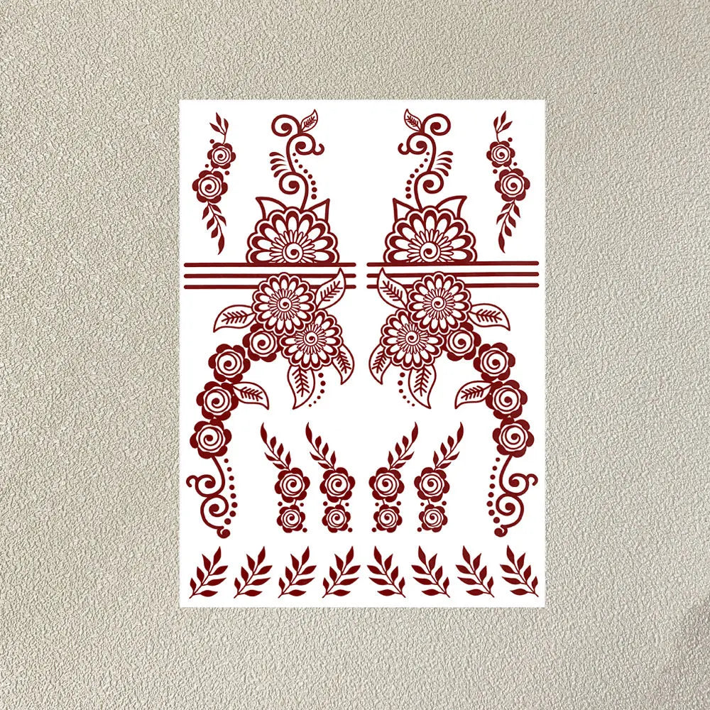 Wasserdichtes Blumen Hand Tattoo für Frauen Maroon Henna Tattoo Aufkleber für Hand Finger Körperkunst Einweg Fake Tattoo Festival
