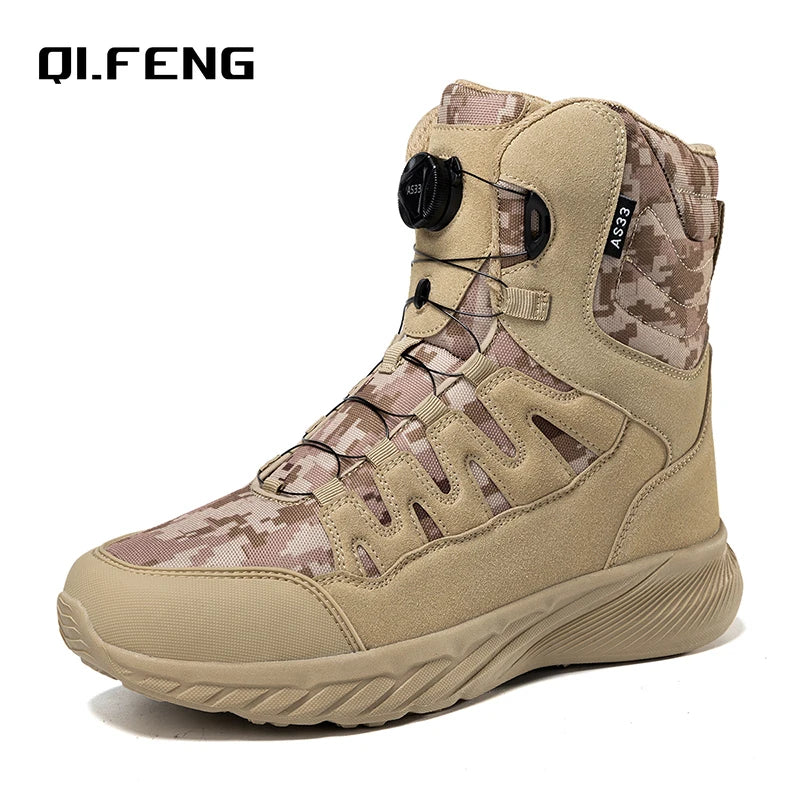 Large Outdoor Training Boots Men's Mountaineering Hiking Boots High Top Rotating Buckle Fashion Camouflage Sports Shoes - Sun Studio