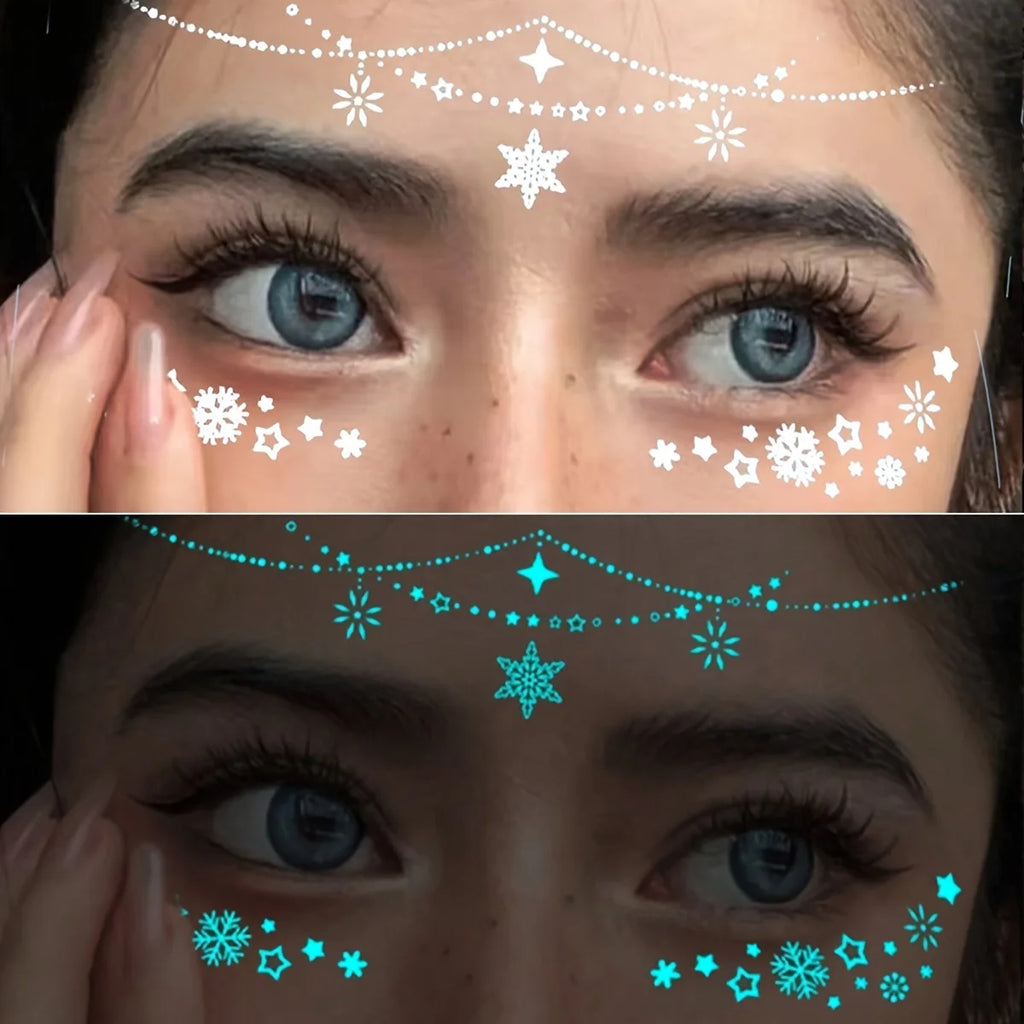 1pc Glow-In-The-Dark & White Ink Luminous Original Body Art Temporary Tattoo Sticker, Sparkling Star Eye Design - Sun Studio