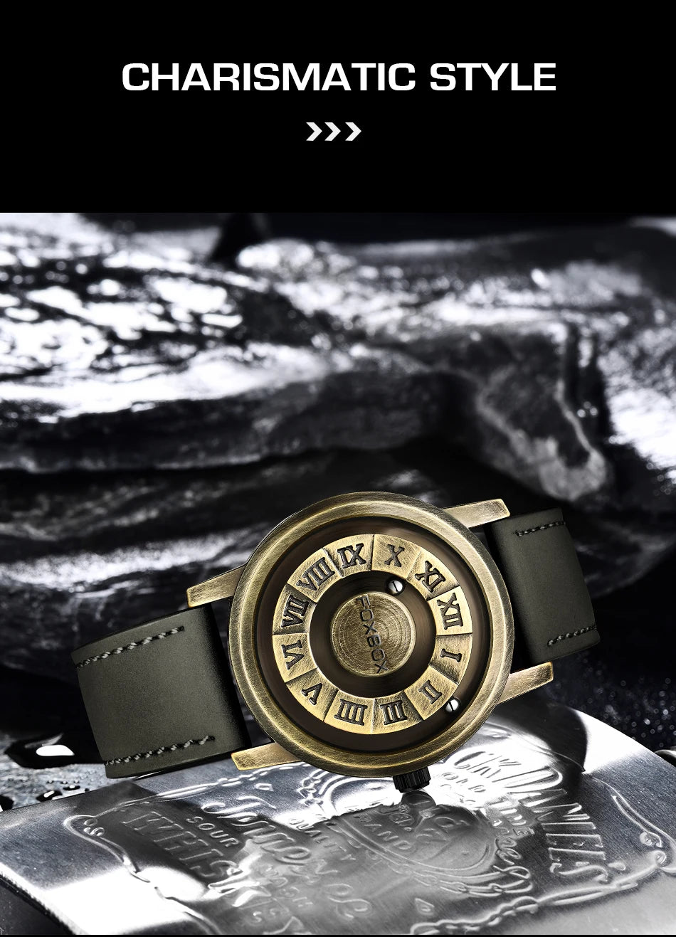 FOXBOX Men's Quartz Watch Fashion Personality Creative Scrolling Iron Ball Magnetic Pointer Waterproof for Male Watches Gift+Box - Sun Studio
