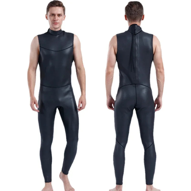 Men's Cr Leather Wetsuit, Sleeveless Pants, Light Leather, Warm Swimsuit, Snorkeling Suit, 2mm - Sun Studio