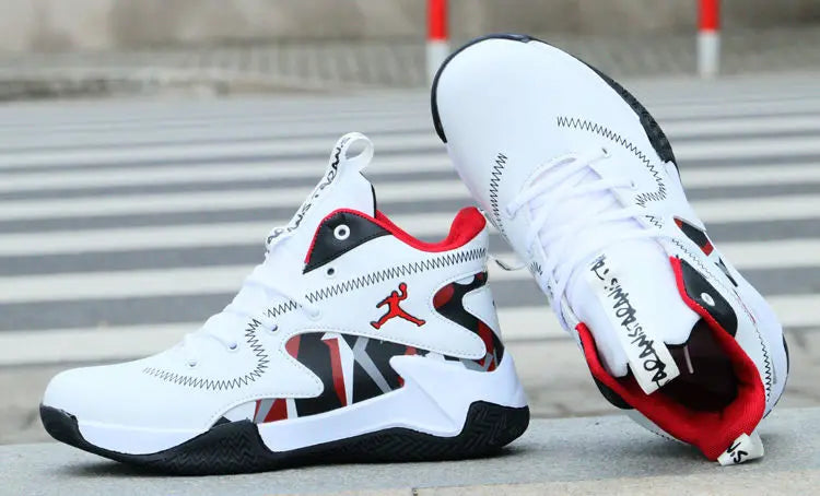 Brand Professional Men's White Red Blue Basketball Shoes Basketball Sneakers Anti-skid High-top Couple Man Basketball Boots - Sun Studio