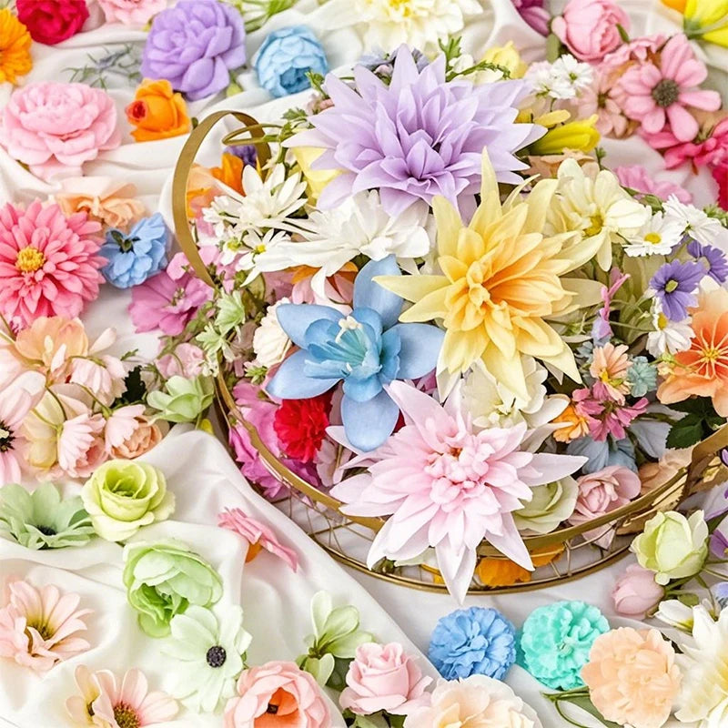 20/52Pcs Mini Random Mix Artificial Flowers Silk Fake Flowers for Home Decor DIY Craft Gifts Accessories Bride Wedding Decor - Sun Studio