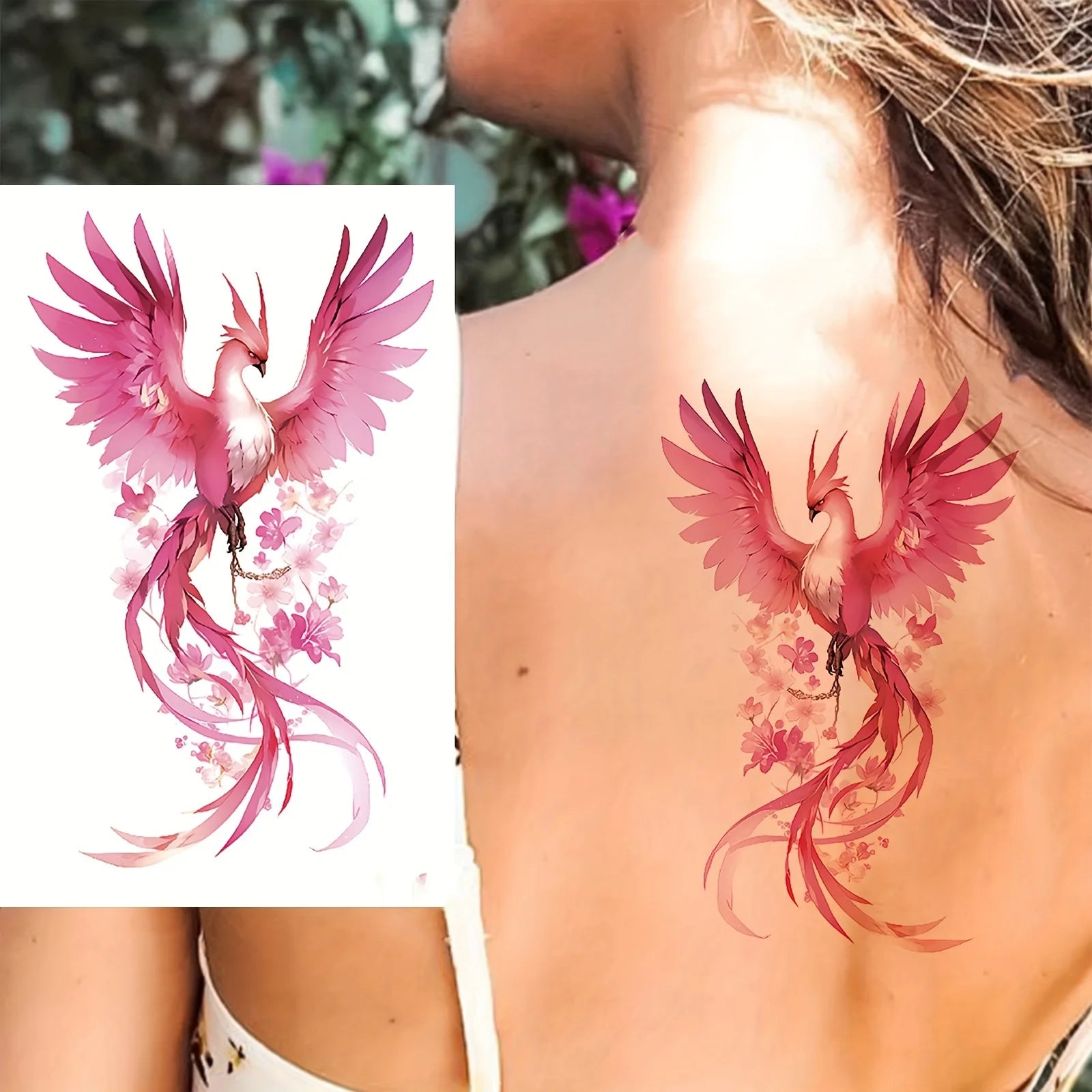 Waterproof Temporary Tattoo Sticker Phoenix Flash Tattoos For Women Men Colorful Phoenix Body Art Fake Tatoo Flower Arms Tattoo - Sun Studio
