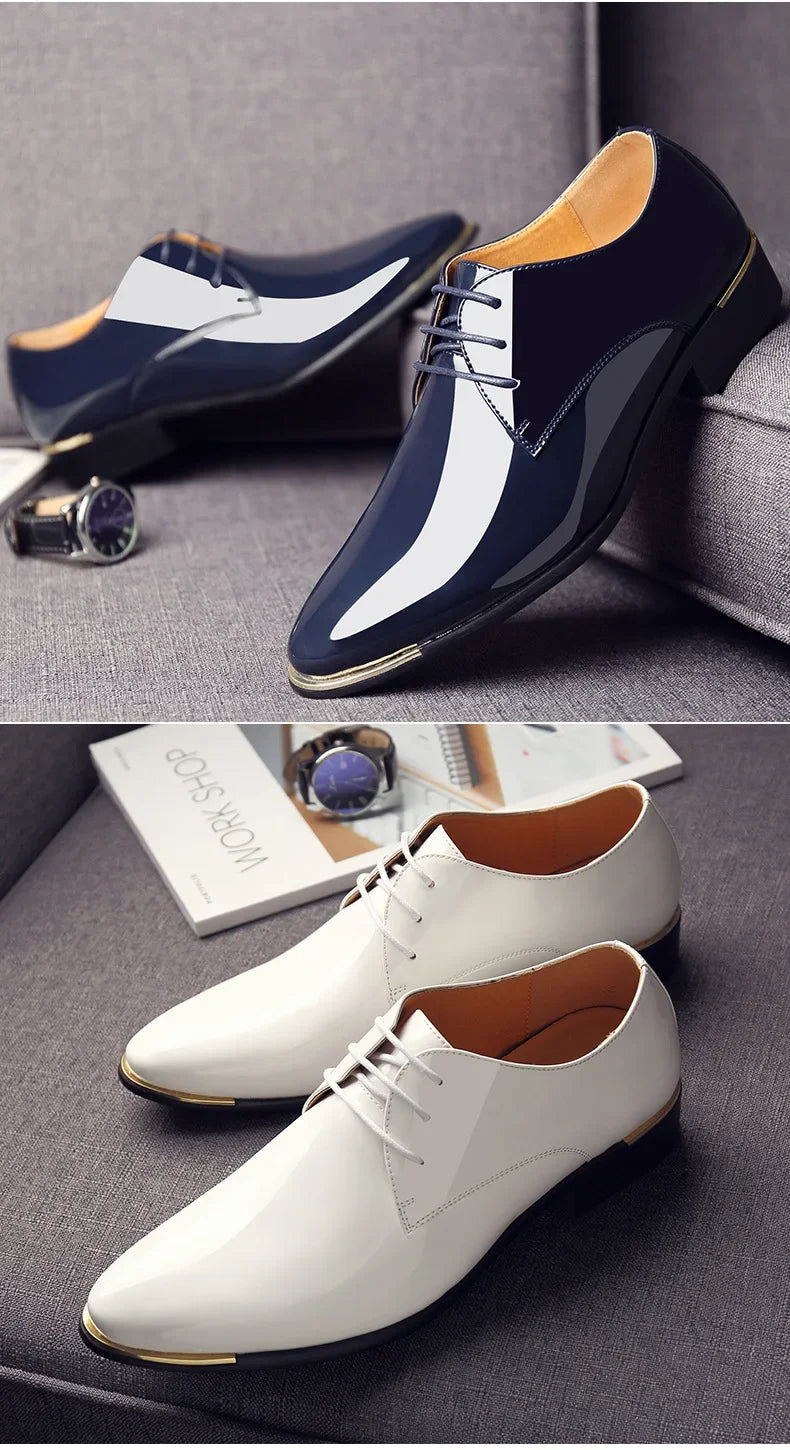2024 New Men’s Patent Leather Shoes  British Style Men's Dress Shoes Lace Up Pointed Toe Wedding Business Party Social Shoe Male - Sun Studio