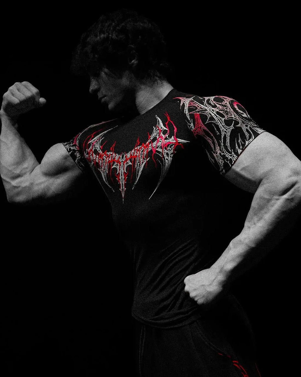 GYM T-shirt Men's Dark Gothic Print Muscle Tee  High Elasticity And Quick Drying Exercise For Bodybuilding Training 2026 Summer - Sun Studio
