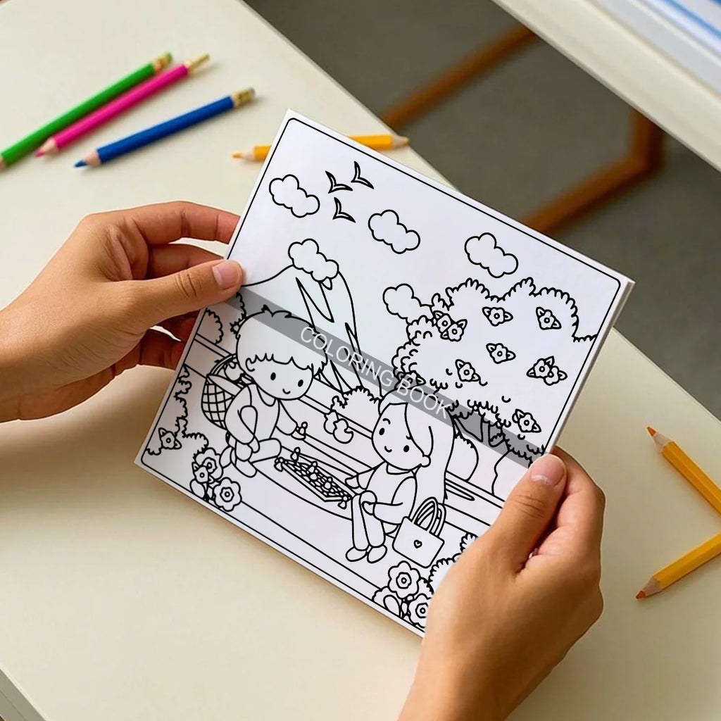 Deluxe Couples Coloring Book for Adults - 24 Thick Pages, 7.8x7.8 Inch, Unique Original Designs for Relaxation and Sweet Moments - Sun Studio