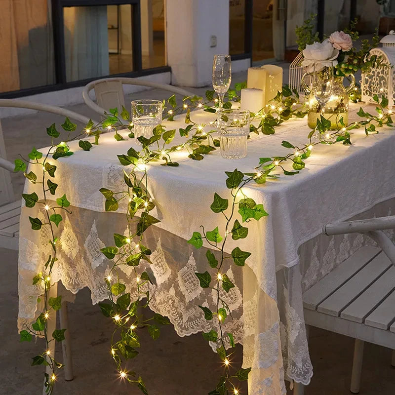 12/10/2m Fake Green Leaf Ivy Vine with LED Lights Home Bedroom Decor Wedding Glowing Artifical Plant Garland Home Decor - Sun Studio