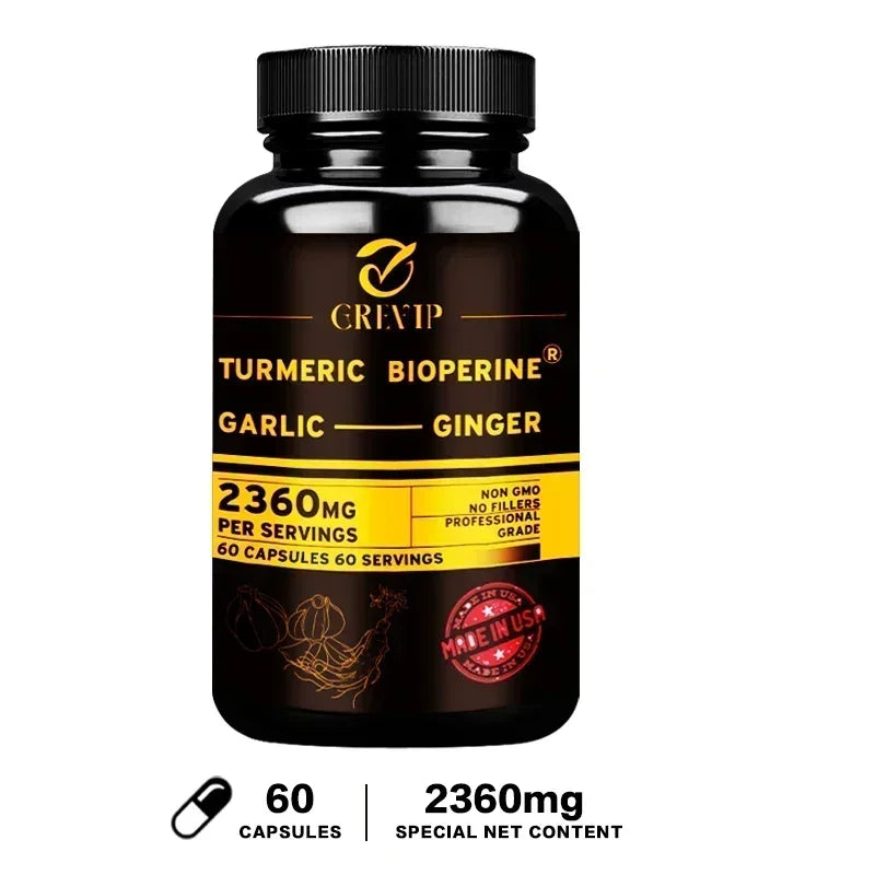 4-in-1 Turmeric Ginger Supplement - with Garlic Curcumin Black Pepper - Joints, Immune Support, Improves Digestion Supplement - Sun Studio