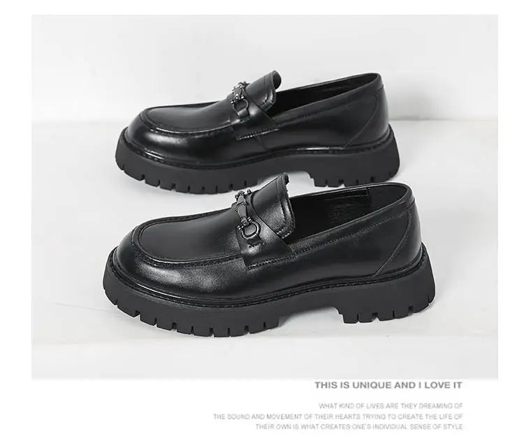 STRONGSHEN Men Leather Shoes Thick-soled British Style Formal Business Shoes Fashion Luxury Slip-On Round Toe Office Casual Shoe - Sun Studio