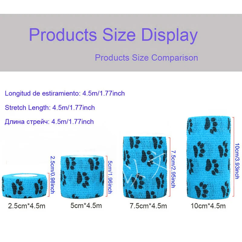 Animal Pattern Printed Self Adhesive Elastic Bandage 4.5m Sports Wrap Tape for Finger Joint Knee First Aid Kit Pet Tape - Sun Studio