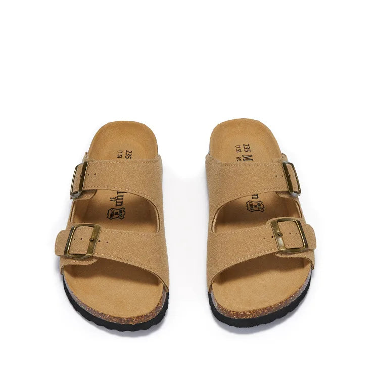Summer Faux Suede Leather Cork Slippers Flip-flops Women Men Unisex Retro Wear Muller Slippers Fashion Casual Beach Sandals - Sun Studio