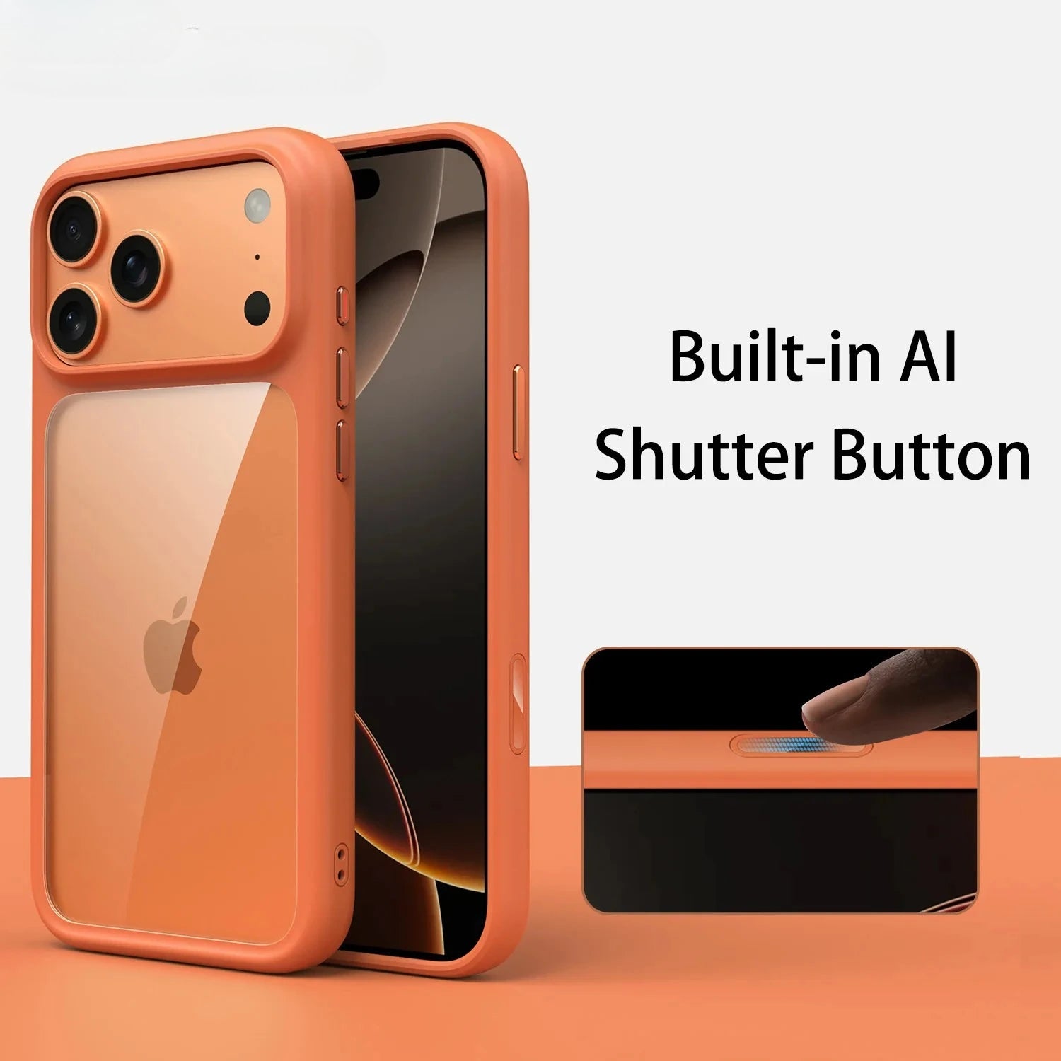 Luxury Orange Matte Transparent Phone Case For iPhone 17 Pro Max 17Pro 17 Metal Buttons Skin Feel Shockproof Protective Cover - Sun Studio
