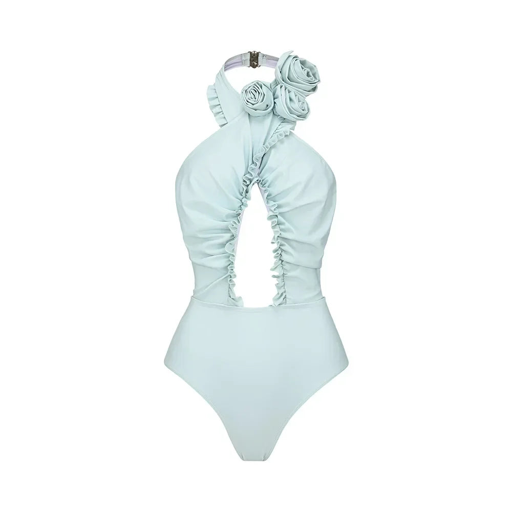 2026 New Sexy White 3D Flower Solid Two Piece Push Up Bikini Set Luxury Swimwear Women Swimsuit Beachwear Summer Bathing Suit - Sun Studio