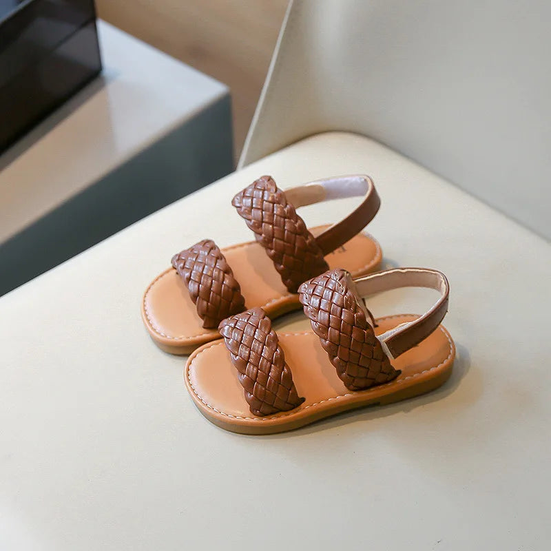 Summer Breathable Woven Grass Sandals for Girls Non-Slip Soft Sole Boho Style Toddler Sandals for Outdoor Beach Wedding Footwear - Sun Studio