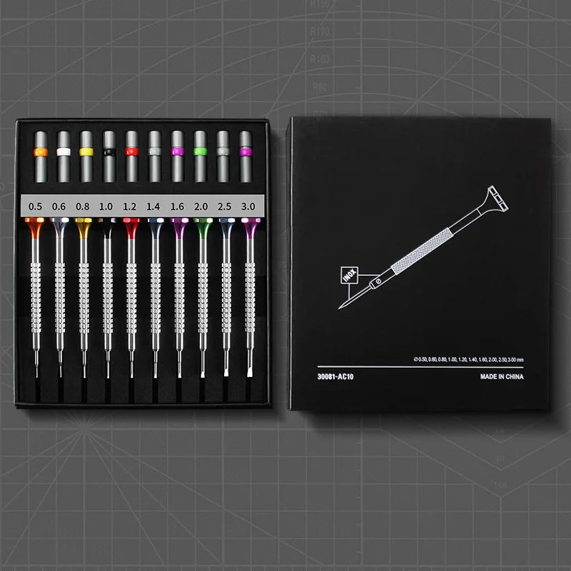 New Precision Watch Screwdriver Set 10pcs 0.5-3.0mm Phillips One-Piece Hand Screwdrivers for Watches Eyeglasses Watchmaker Tools - Sun Studio