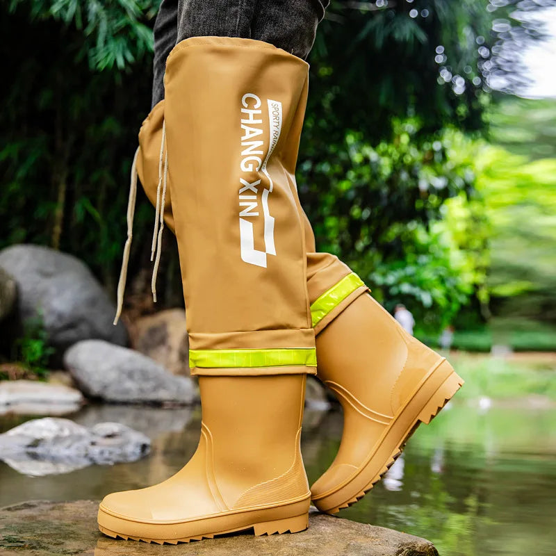 Men's Rain Boots Fashion High-Top Rain Boots for Outer Wear Long-Tube Waterproof and Non-Slip Couple Style Outdoor Fishing Boots - Sun Studio