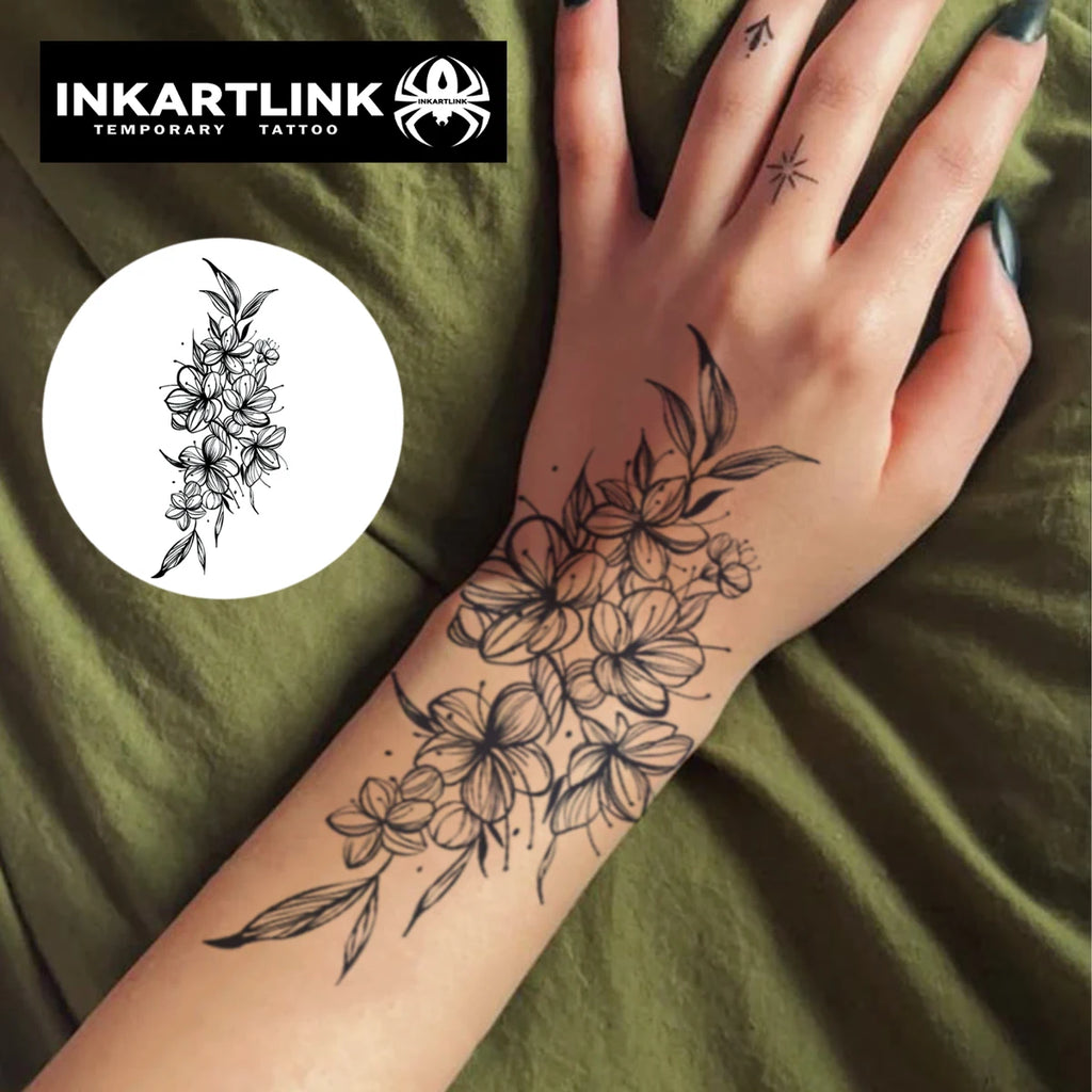 Flower temporary tattoo sticker, waterproof magic tattoo, lasts to 15 days fake tattoo, semi permanent tattoo - Sun Studio