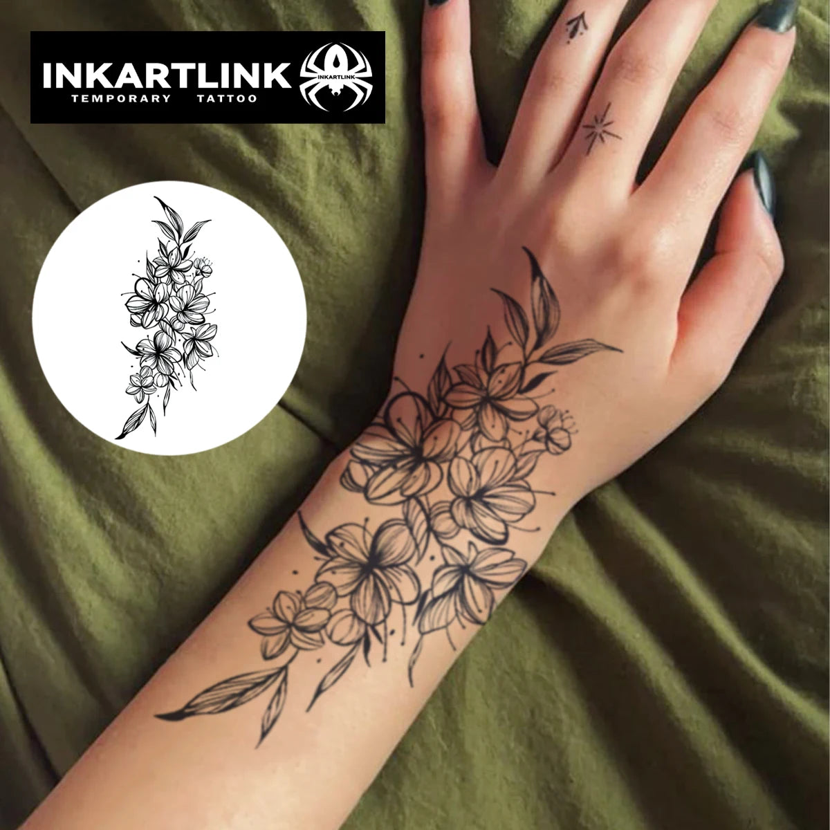 Flower temporary tattoo sticker, waterproof magic tattoo, lasts to 15 days fake tattoo, semi permanent tattoo - Sun Studio