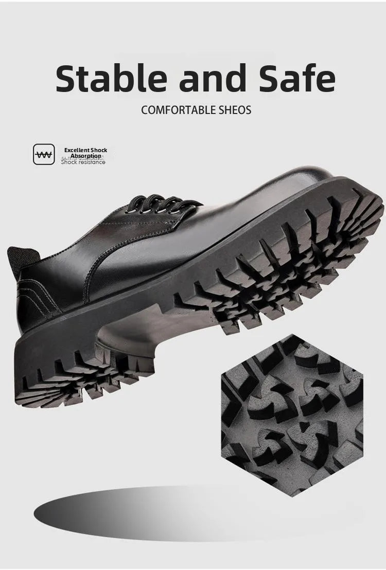 Genuine Soft Leather Men's Shoes 5cm Heightening Thick Bottom Anti-slip Waterproof Casual Black Formal Shoes Autumn Season - Sun Studio