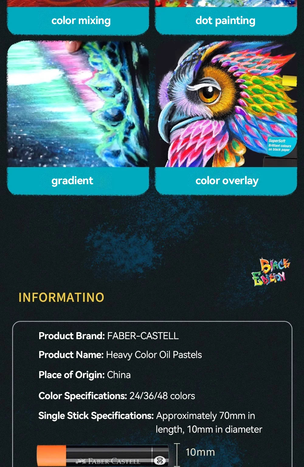Faber-Castell Soft Oil Pastel Set 24/36/48 Vibrant Colors Creamy Texture Bullet Head Chalk for Artist Painting Drawing Beginners