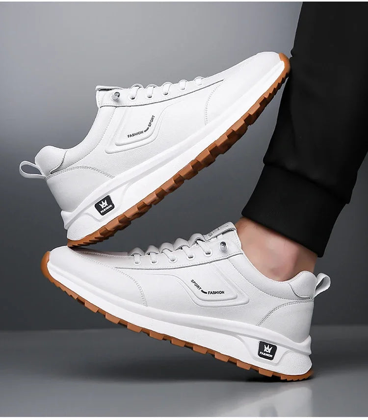 Designer New Men Genuine Leather Casual Sport Shoes Street Fashion Comfortable Cow Leather Lace-up Sneakers - Sun Studio