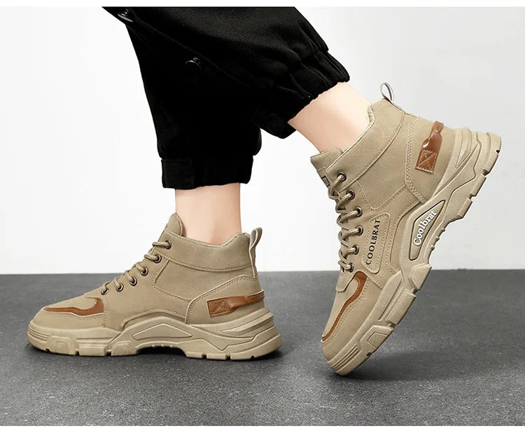 2026 new Men's High Top Boots Trendy Black Motorcycle Boots Outdoor Warm Platform Boots Men Lace-up Leather Boot Bota Masculina - Sun Studio