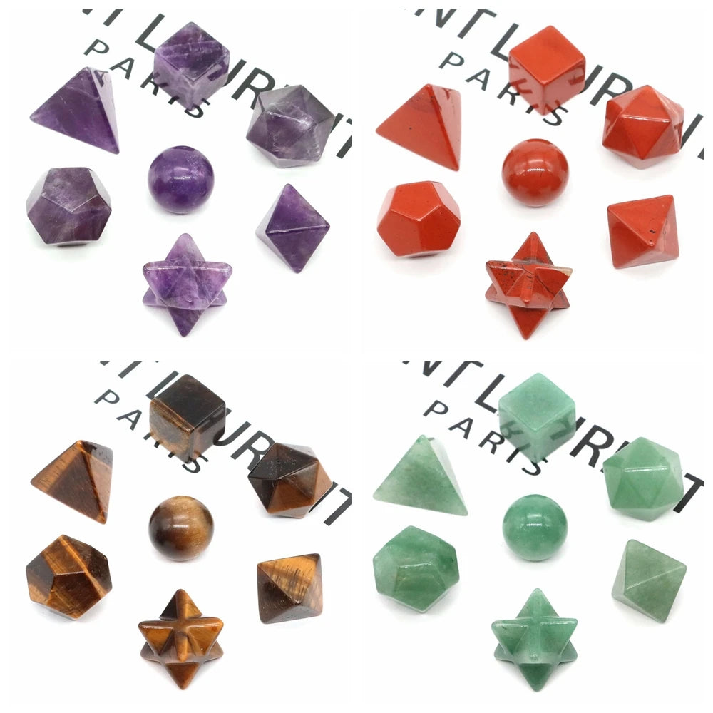 7 Chakra Platonic Sacred Stones Geometry Set Natural Reiki Healing Crystal for Meditation Therapy Balancing Spiritual Home Decor - Sun Studio