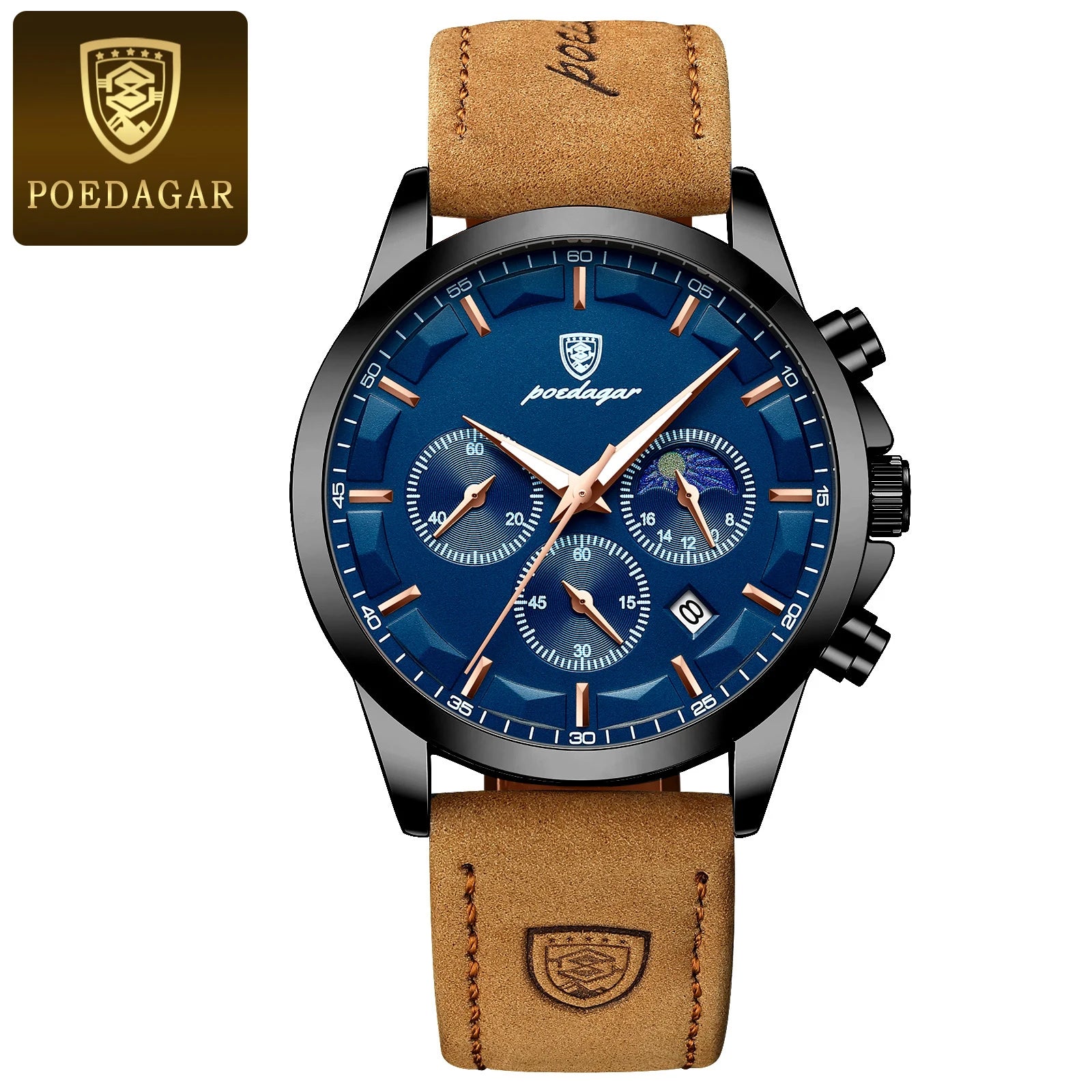 POEDAGAR Original Military Men Clock Waterproof Luminous Leather Quartz Man Watch Chronograph Date Luxury Business Men's Watches - Sun Studio