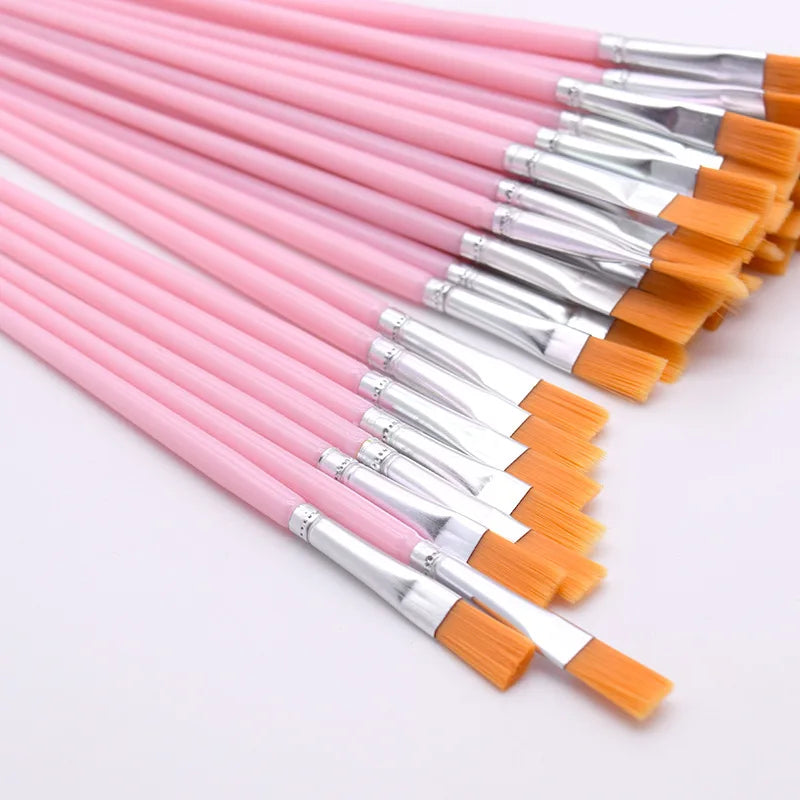 30pcs Pink Flat Painting Brushes for Kids Nylon Hair Plastic Handle for Detail Fine Art Acrylic Watercolor Nail Oil Painting - Sun Studio