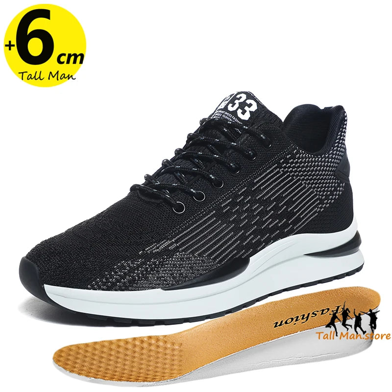 Men Sneakers Sports Lift  Height Increase Insole 6cm Mesh Plus Size 37-44