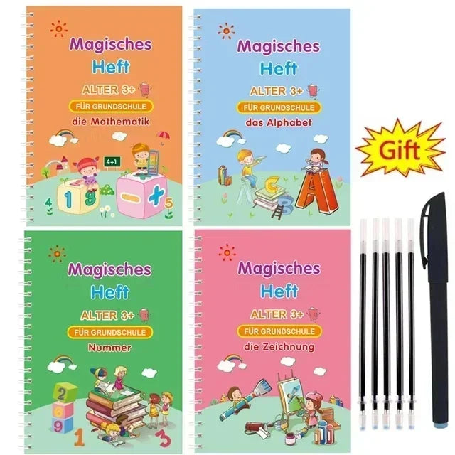 Magic Writing Book in Portuguese Calligraphy Notebook Montessori Kids Reusable Educational Calligraphic Letter Practice Toy - Sun Studio