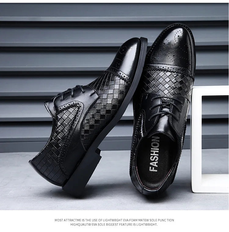 Genuine Leather Mens Dress Shoes Black Formal Social Shoe Male Business Wedding Derby for Man Luxury Italian Work Oxford Loafers - Sun Studio