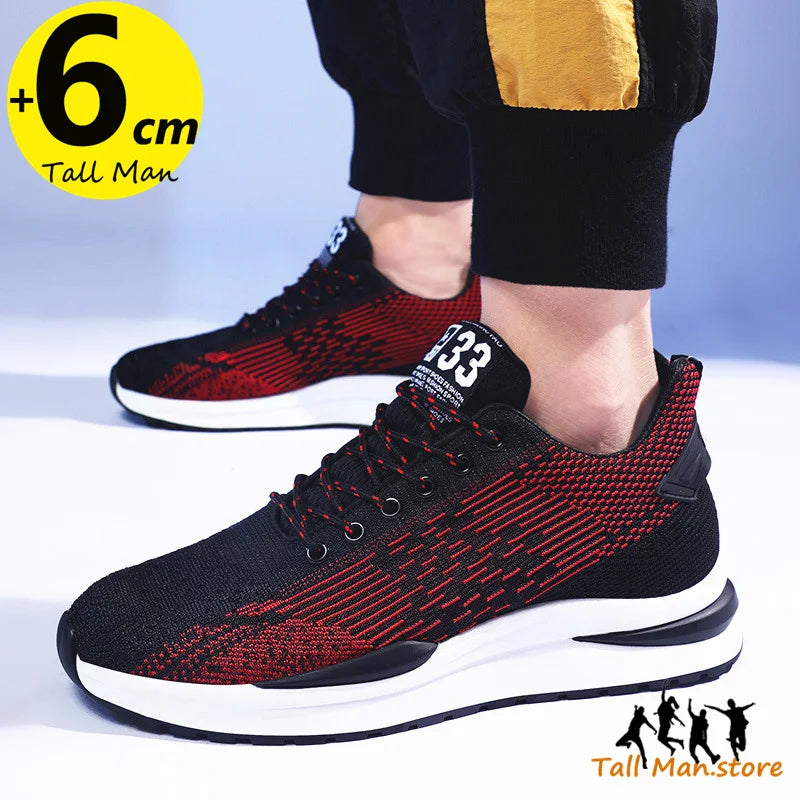 Men Sneakers Sports Lift  Height Increase Insole 6cm Mesh Plus Size 37-44 - Sun Studio