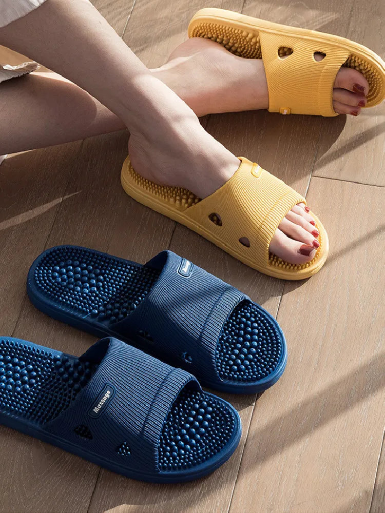 Women Men Foot Massage Slippers Indoor Bathroom Non-slip Soft Slides Comfort Flats Couples Home Relief Feet Health Care Shoes - Sun Studio