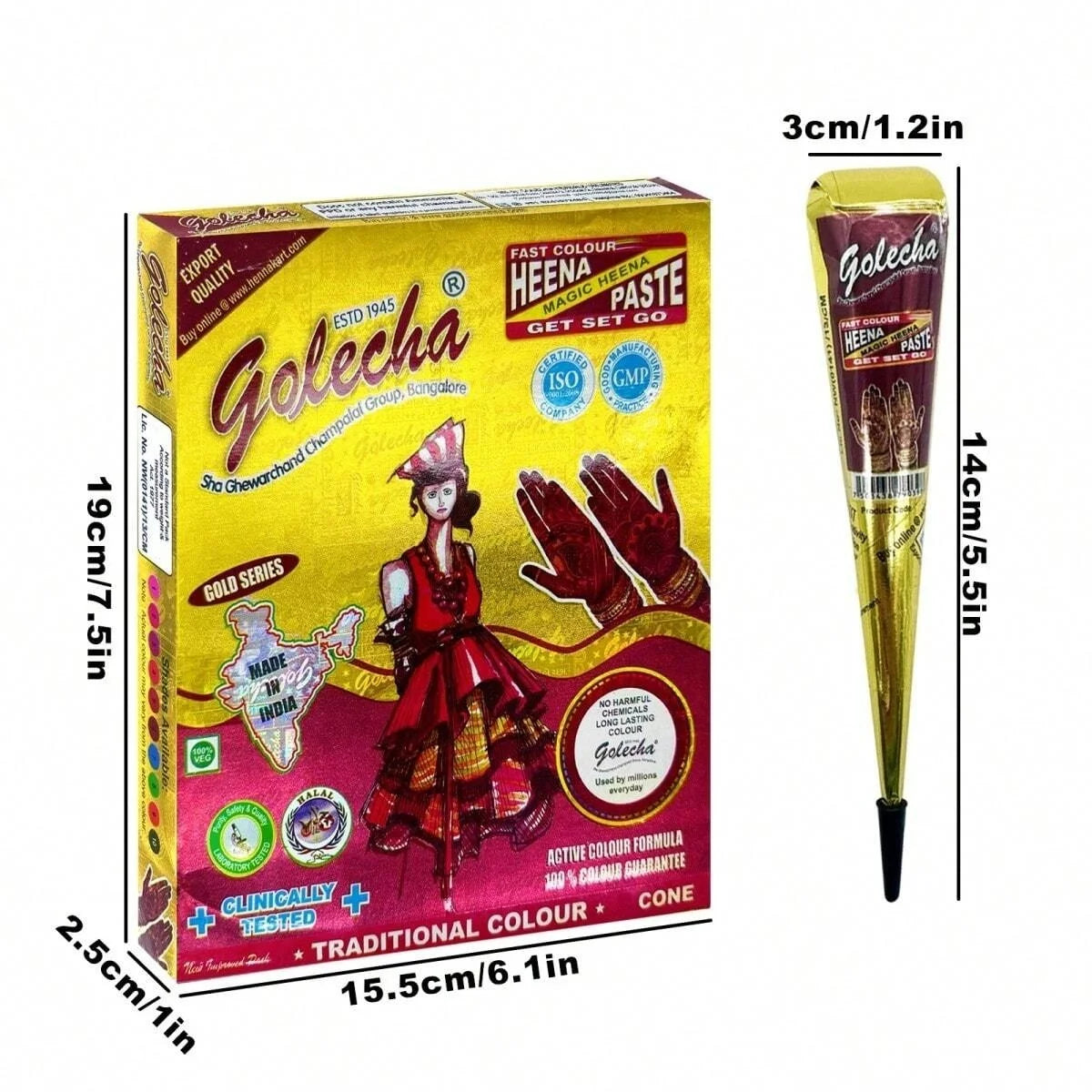 1/4 Pcs Henna Cream Red GOLECHA Henna Tattoo Cream , Temporary Tattoo Henna Cone Semi-permanent henna Natural Body Paint - Sun Studio